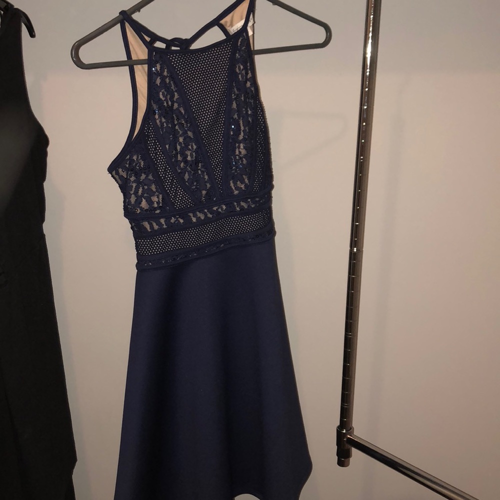 Dark Blue Dress with Sequin and Lace Detailing